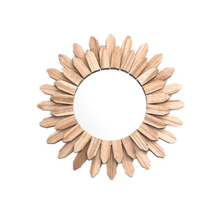 European-style solid wood round hanging mirror with handmade finish for home decor