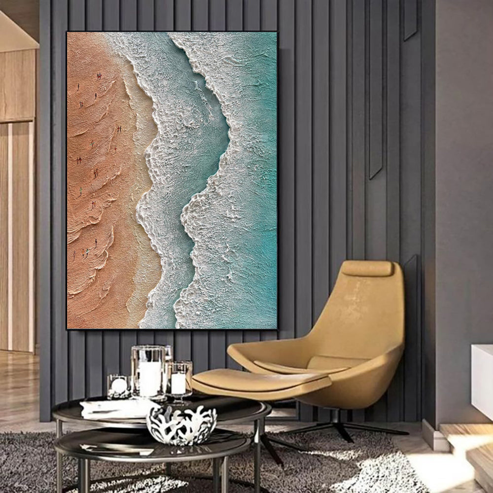 Handmade 3D Textured Acrylic Design Seaside Beach Vacation Landscape Canvas Oil Painting Wall Decor Art Unframed Wall Picture Crafts Hot Selling Pieces